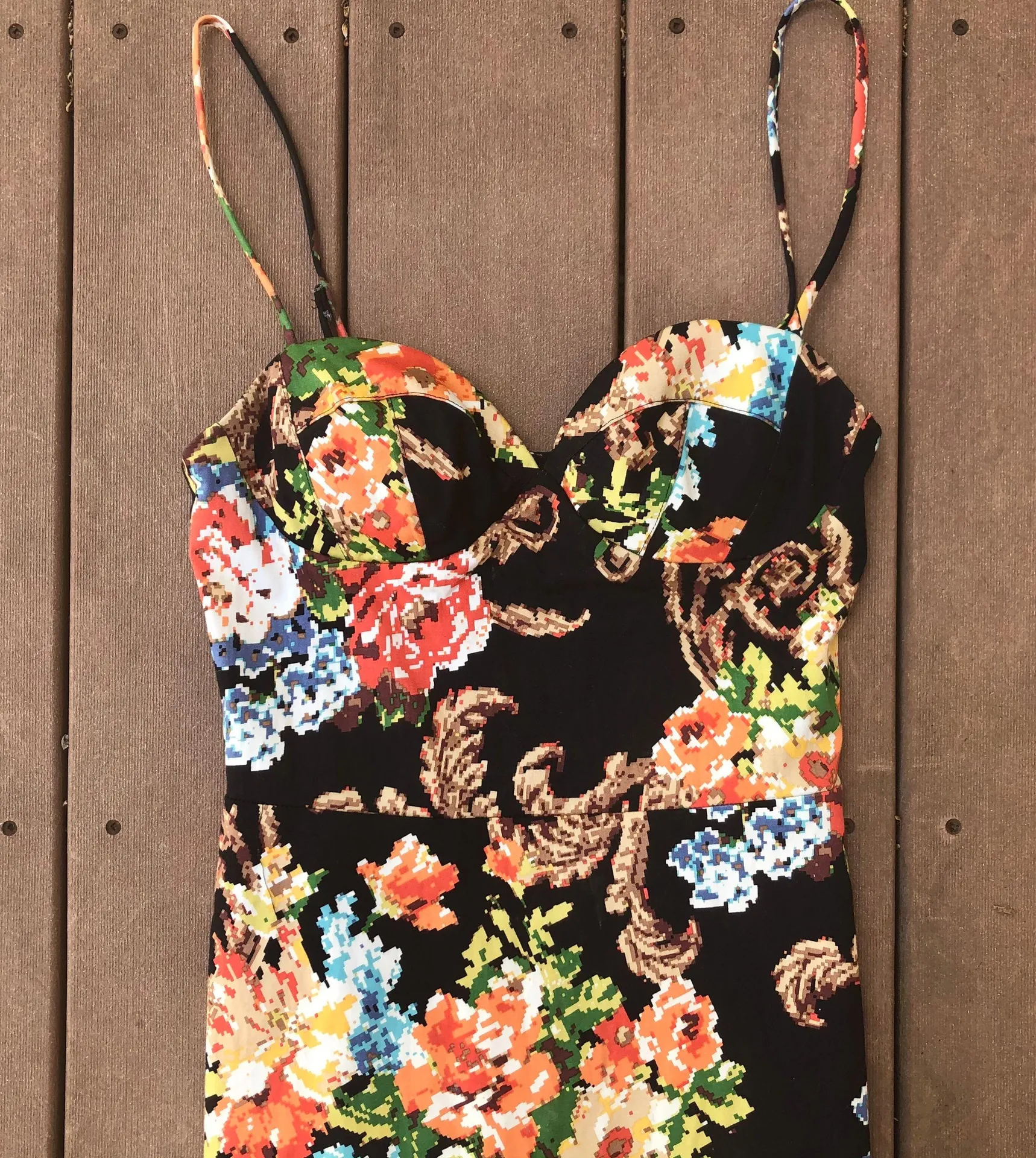 Black Floral Bodycon Dress m - Image 3