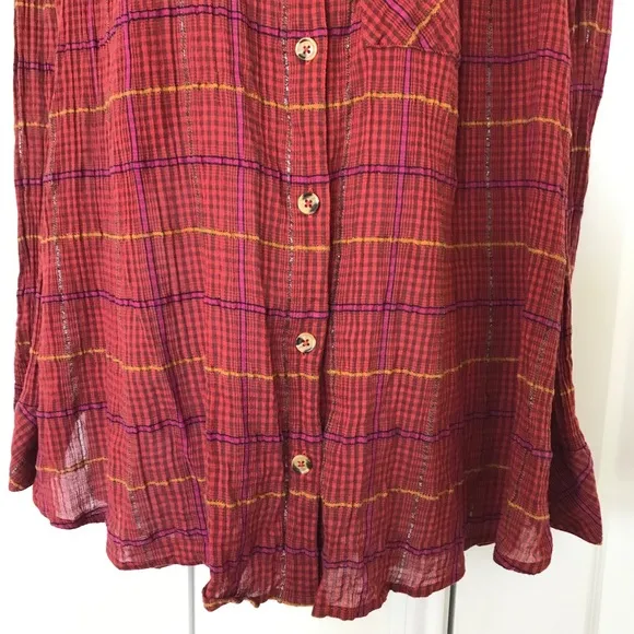 Free People Break My Stride plaid oversized Cabincore Blouse S‎ - Image 12