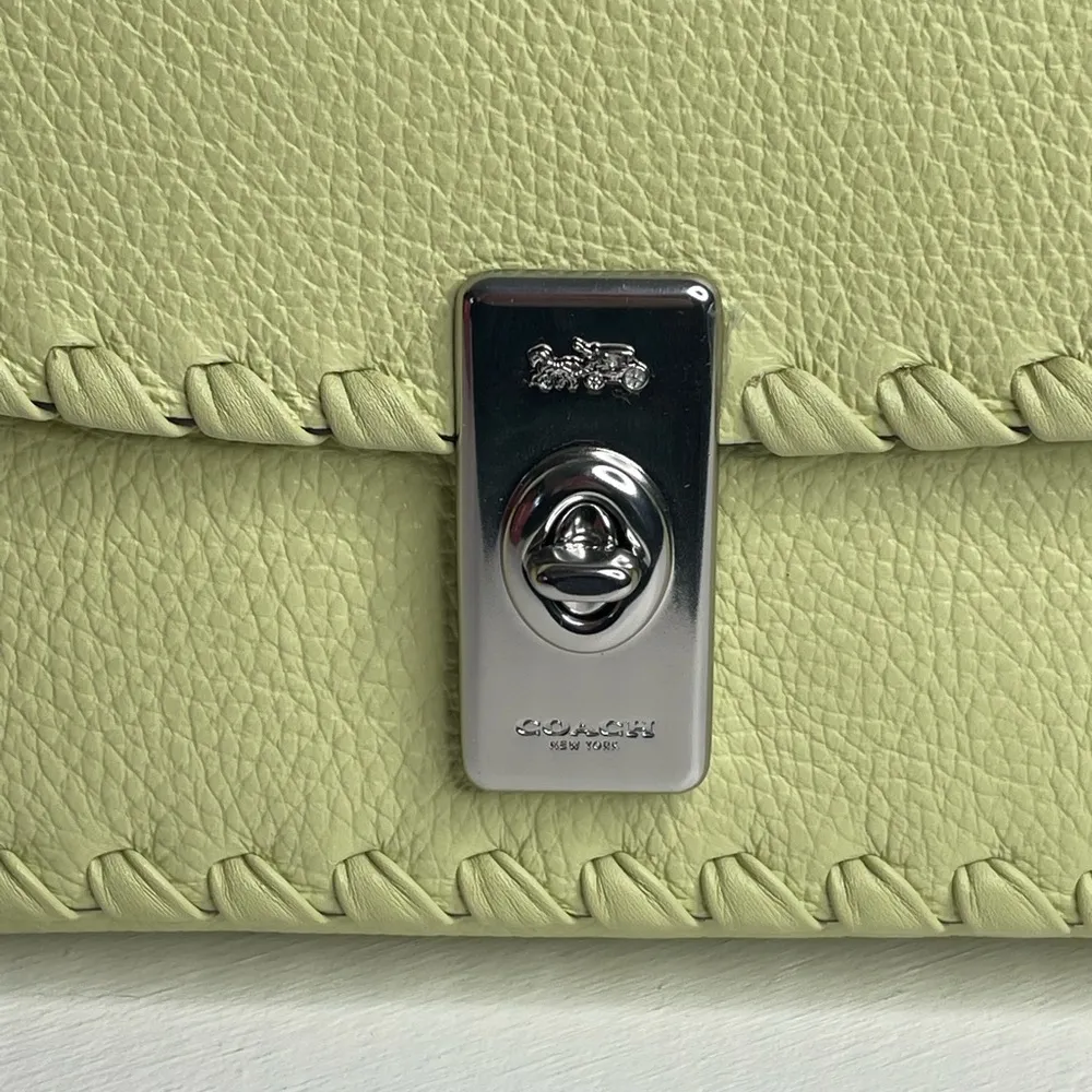 Coach Lane Leather Whipstitch Shoulder Bag Pale Lime Silver Trim - Image 5