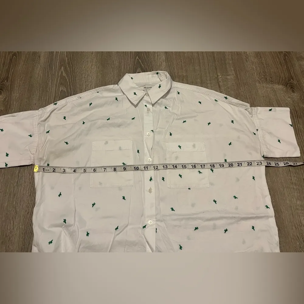 Madewell Embroidered Cactus Courier Shirt Womens XS Eyelet White Oversized - Image 3