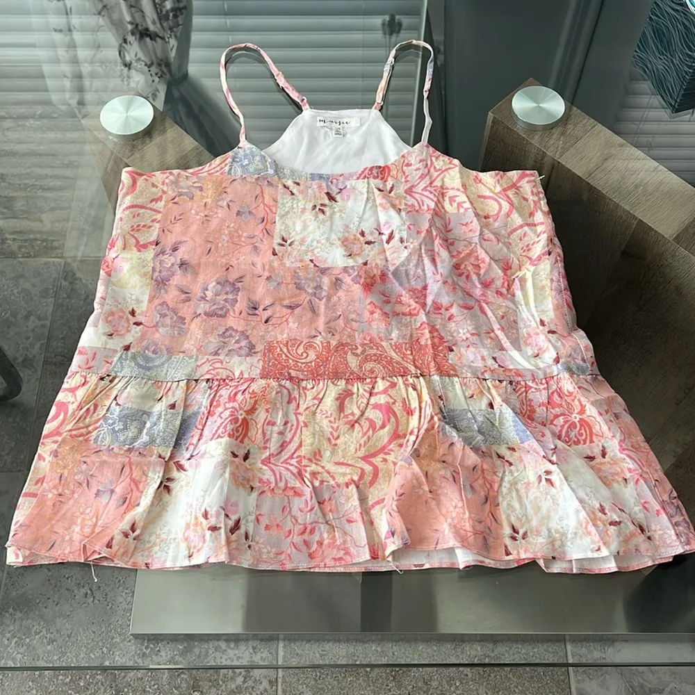 NEW Maisie Nordstrom Patchwork Floral Paisley Tank Top, Pink Blush Size XS - Image 5
