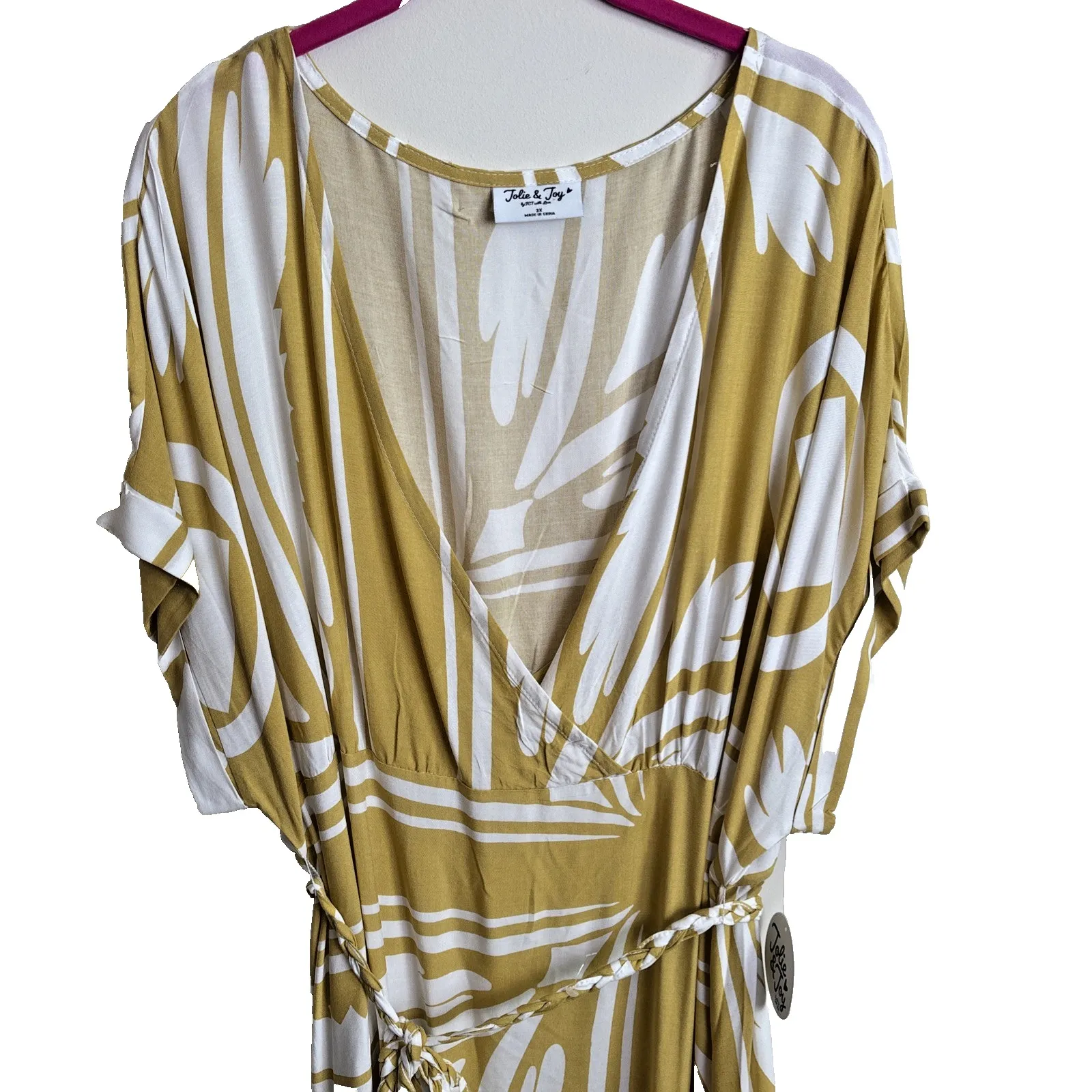 Jolie and Joy Womens Dress Sz 3X Plus Yellow Print Lightweight Belted Midi - Image 5