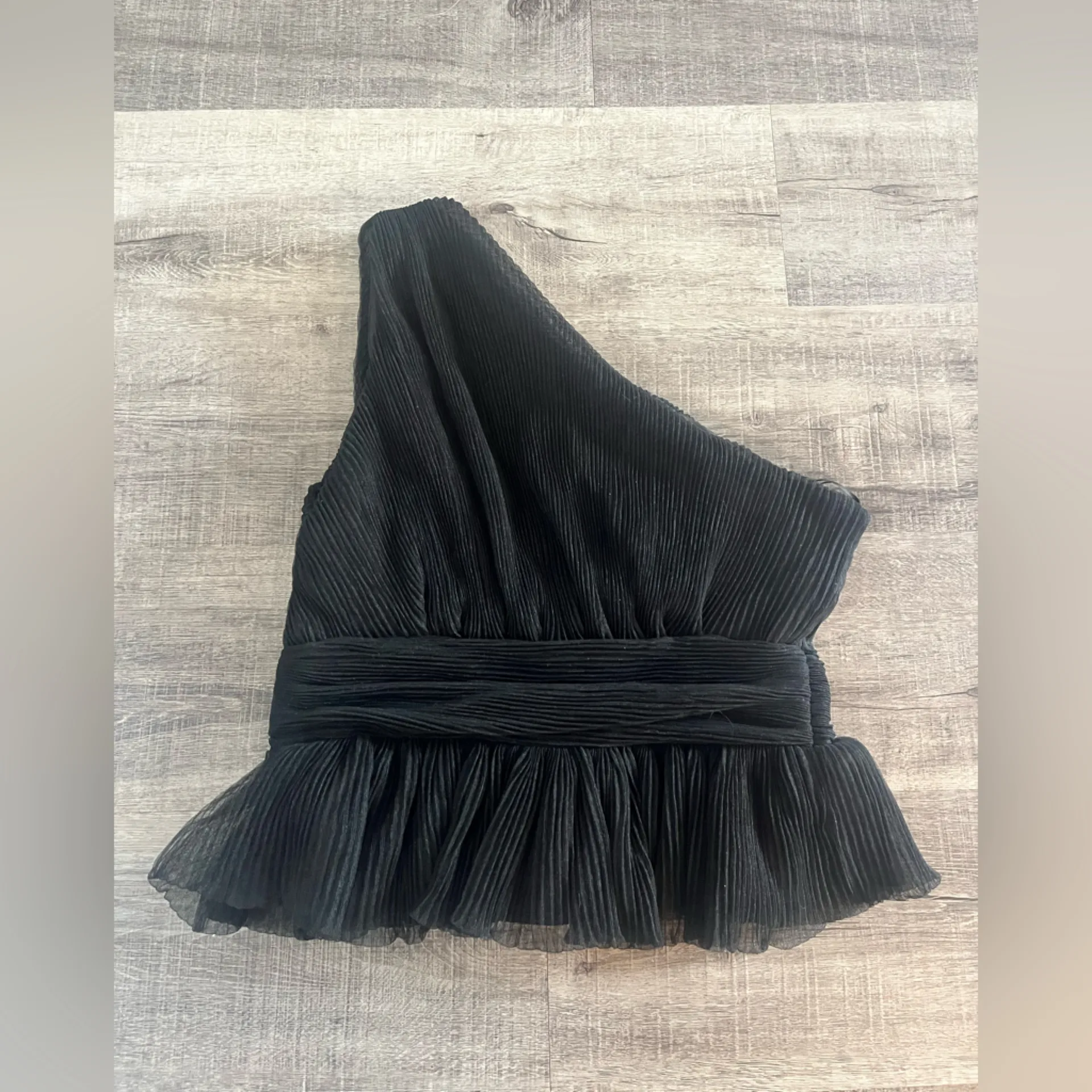 ENDLESS ROSE Anthropologie One Shoulder Shirred Tulle Top in Black - Image 5