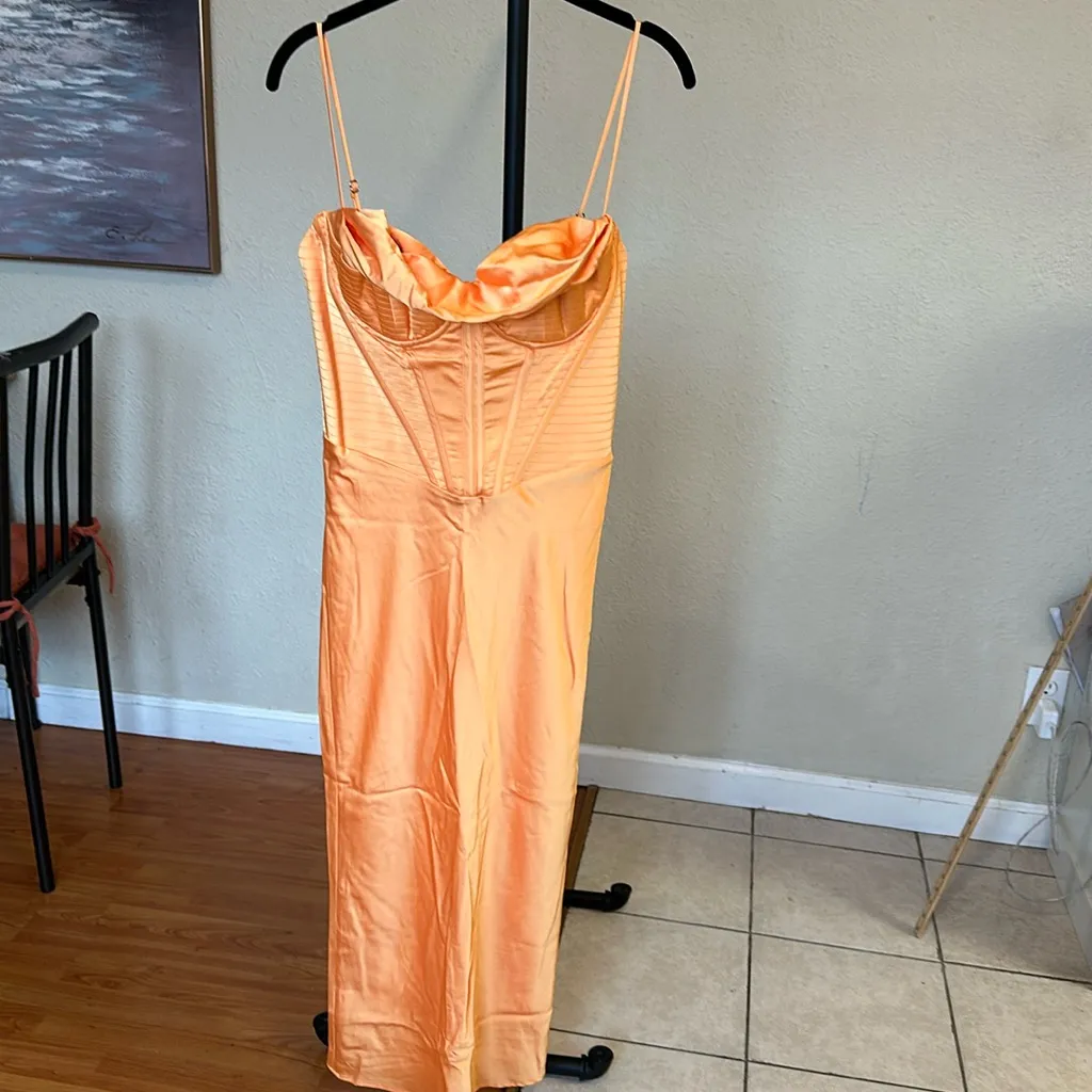 HOUSE OF CB 'Myrna' Tangerine Satin Corset‎ Midi Dress NWOT Size S - Image 5