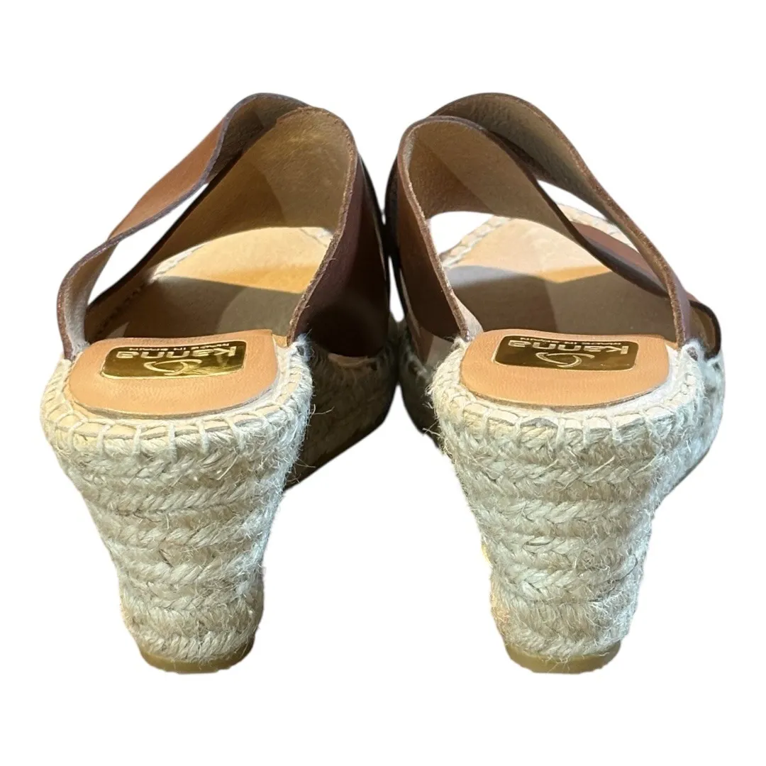 Kanna Leather Espadrille Wedge Sandals Brown Criss Cross Slides‎ Women Size 8 - Image 4