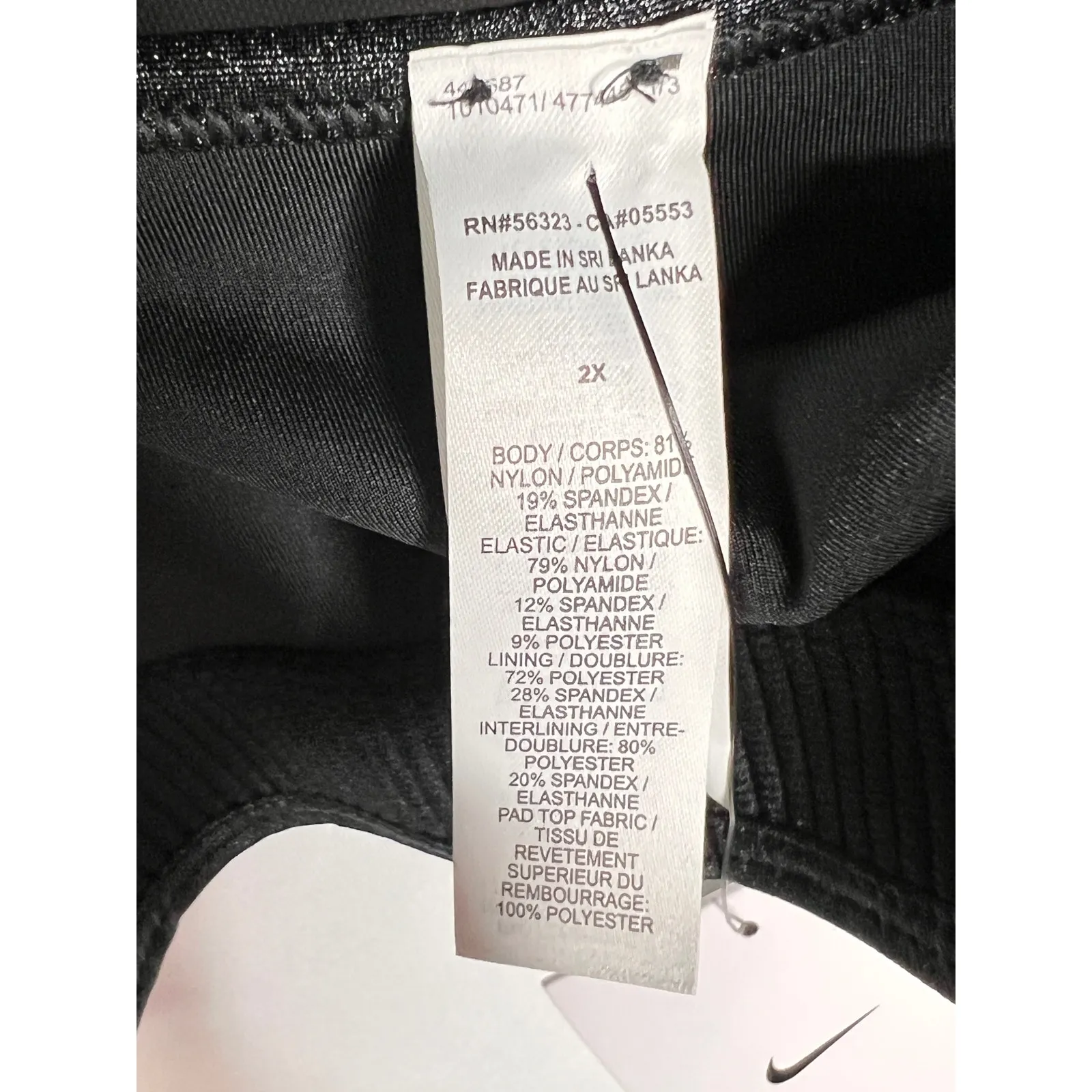 Nike Swoosh NEW sports bra size 2X black racerback no underwire training pocket - Image 6