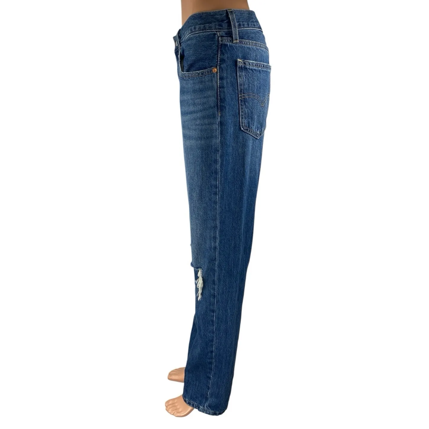 Levi's Low Pro Straight Blue Distressed Mid Rise Straight Leg Denim Jeans Sz 27 - Image 2