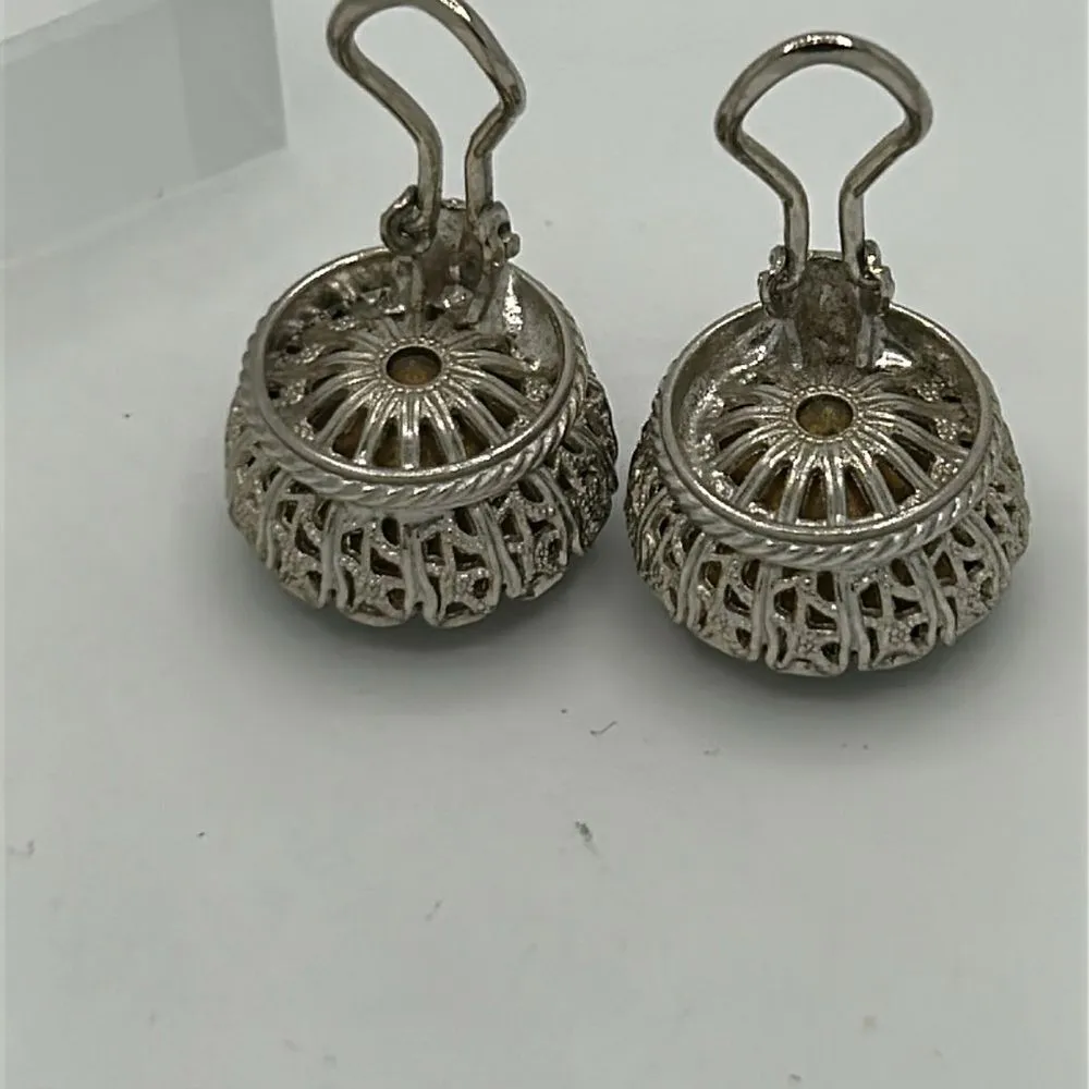 Vintage smokey gray Omega Clip Back earrings Silver - Image 2