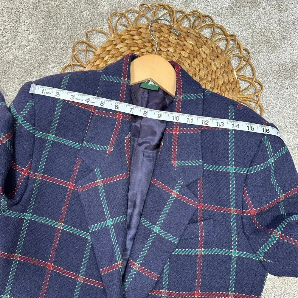 Hunt Club Women’s Blazer 100% Wool Blue Plaid Checkered Classic Jacket Size S - Image 14