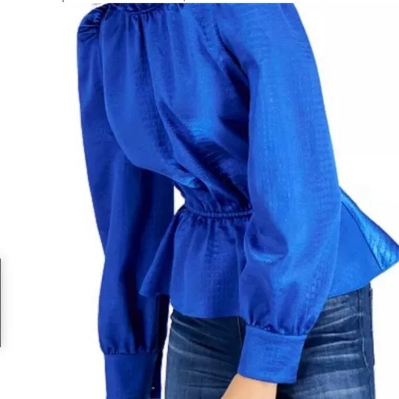 🌼INC bright blue textured peplum top Size XS - Image 2