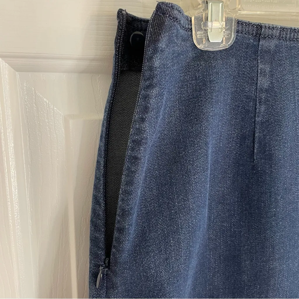 J. Jill Denim Frayed Hem Skirt Side Zipper Size 6 retro western trad wife boho Blue - Image 5