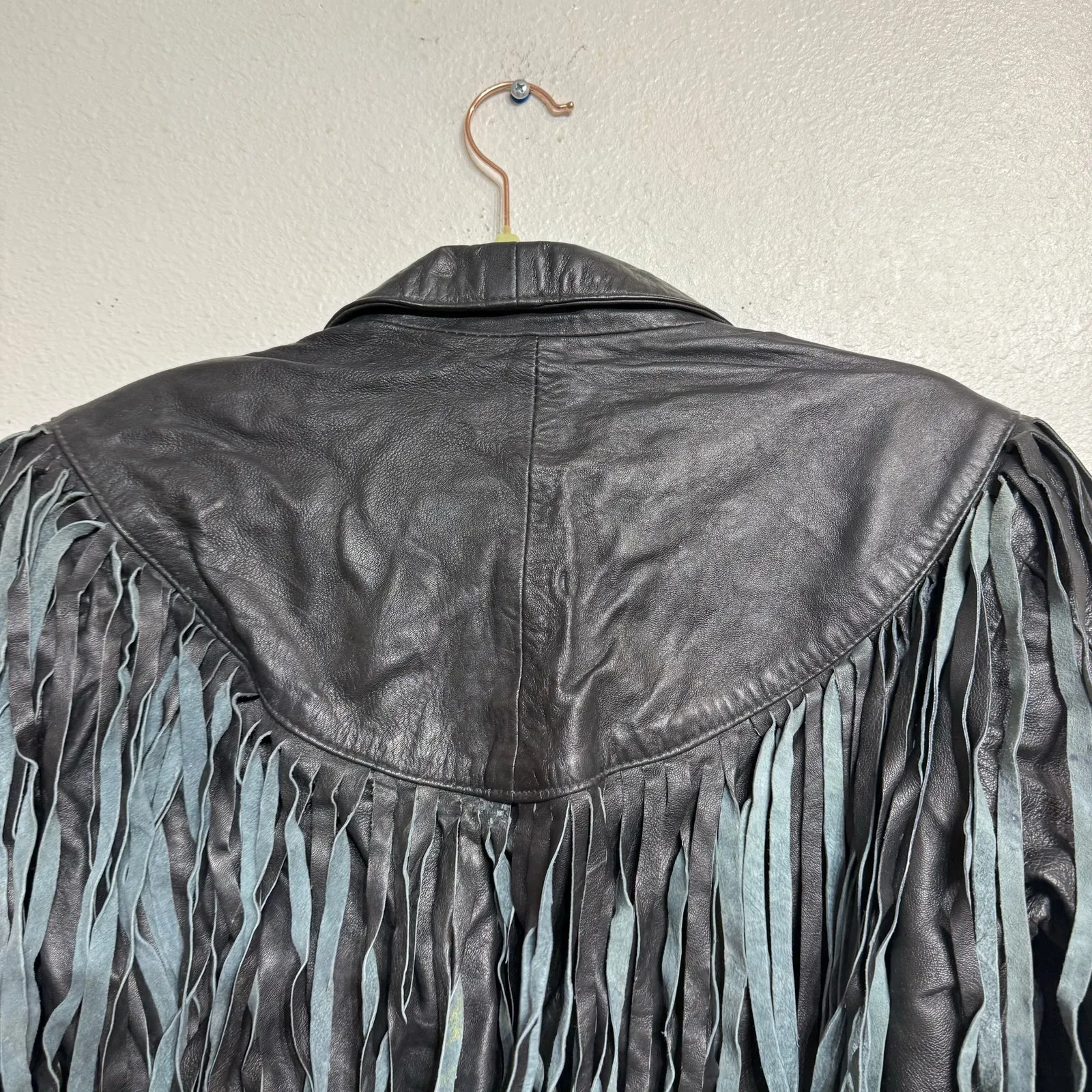 Vintage Black Leather Fringe Crop Moto Jacket Sz M Size M - Image 8