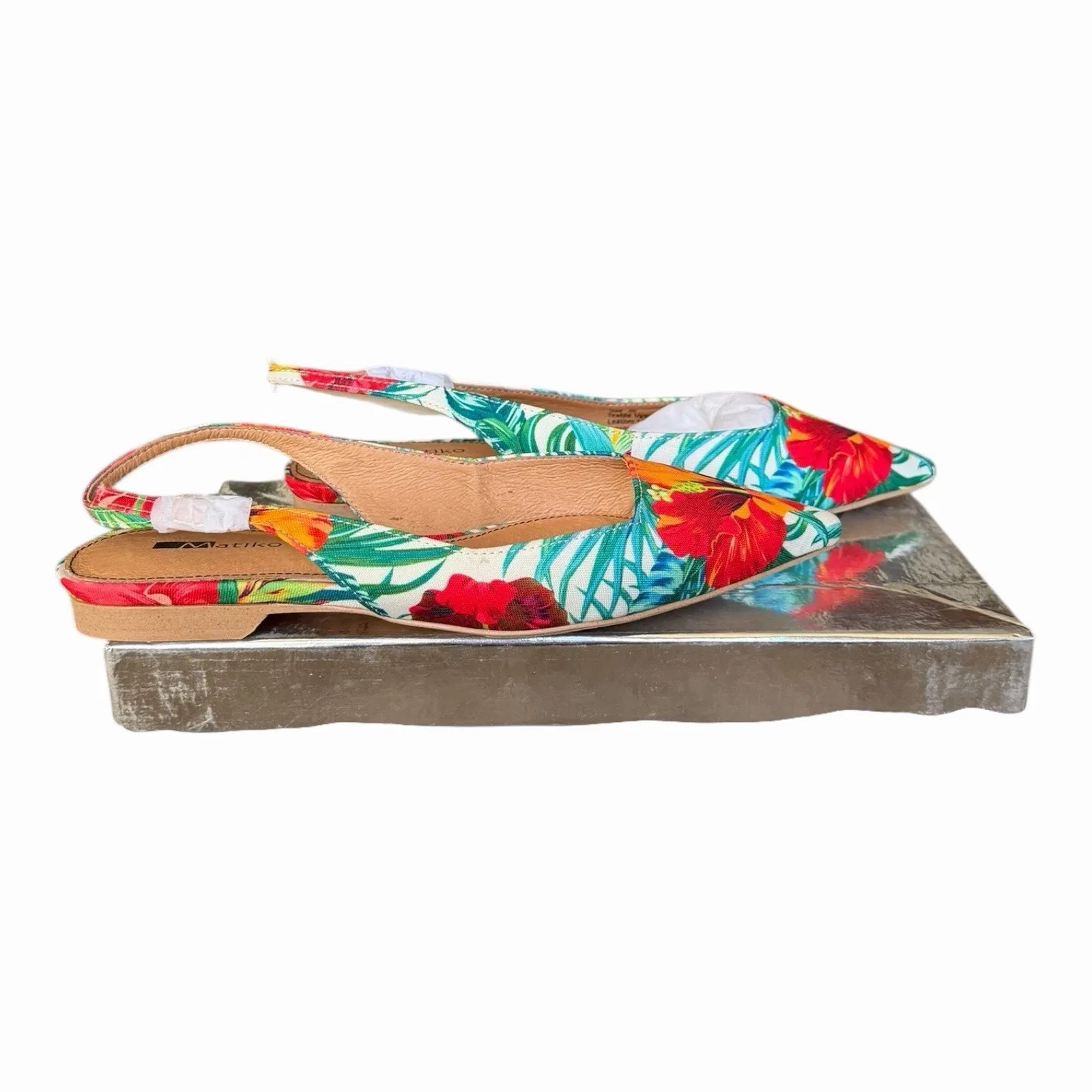 Matiko Hawaiian Print Slingback Flats Pointed Toe Tropical Floral Shoes Size 36 - Image 5