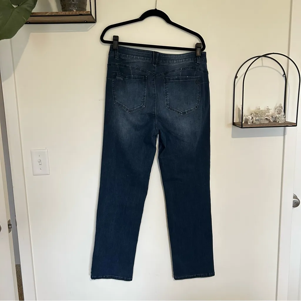 Democracy Straight Leg Lightly Distressed High Rise Denim Blue Jeans Size 14 - Image 2