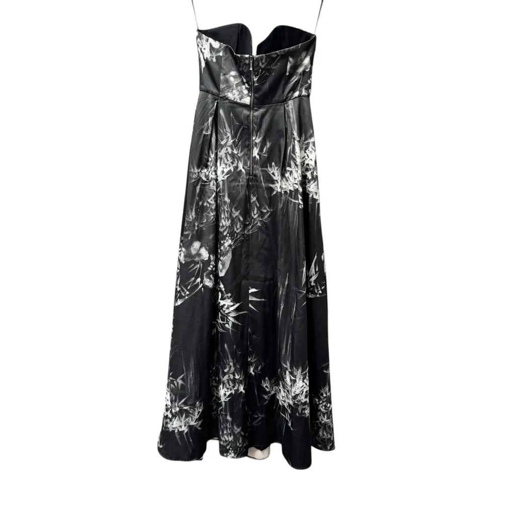 Sau Lee Olivia Strapless Long Maxi Gown Dress Floral Black Gray White 8 - Image 3
