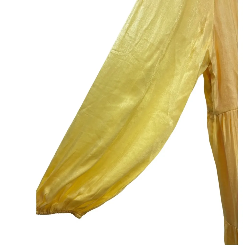 Chicsoul yellow shiny crinkle 1X plus midi dress tiered pockets long sleeve - Image 4