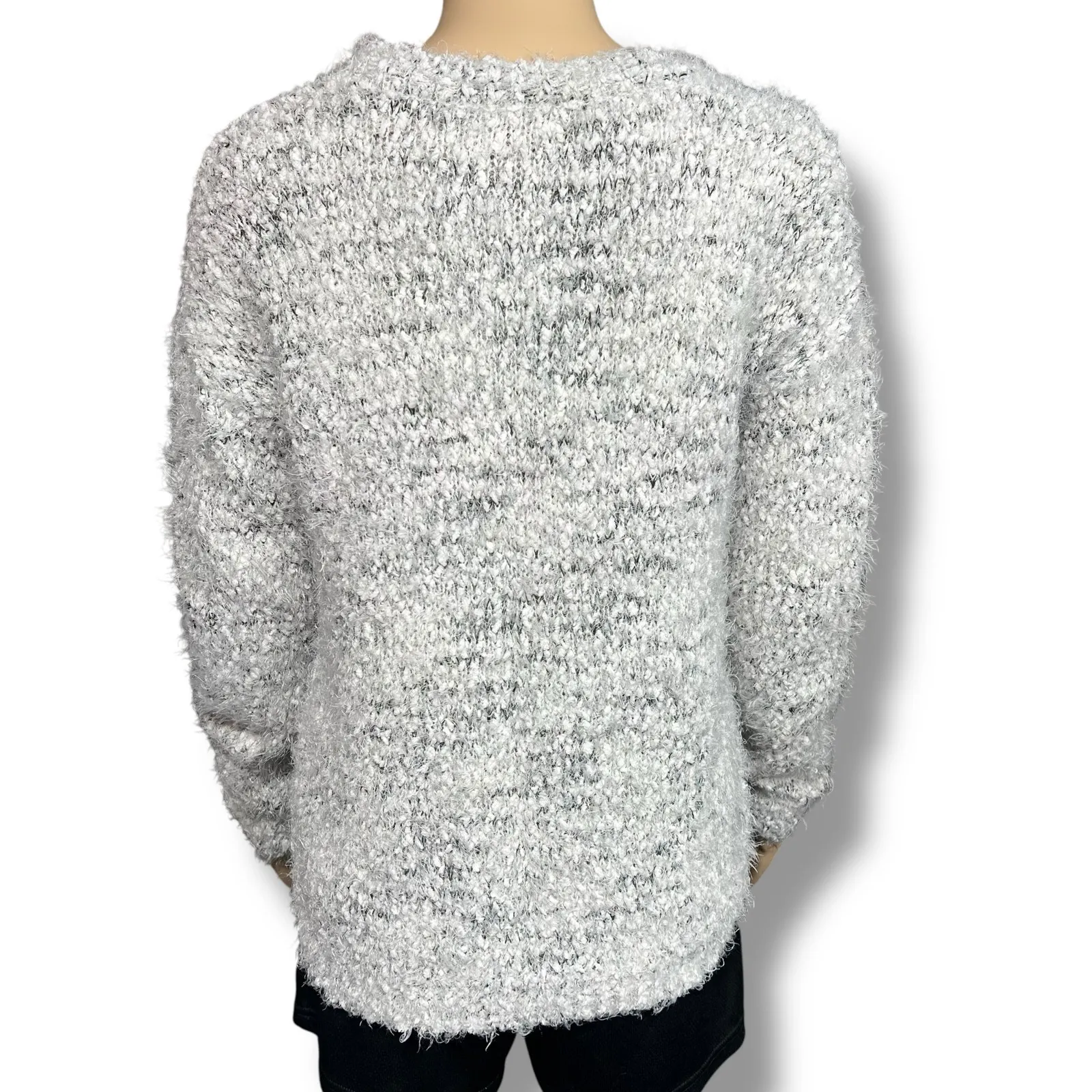 SO Womens Fuzzy Sweater Pullover Soft Stretchy Long Sleeve Lightweight Gray Smal - Image 3