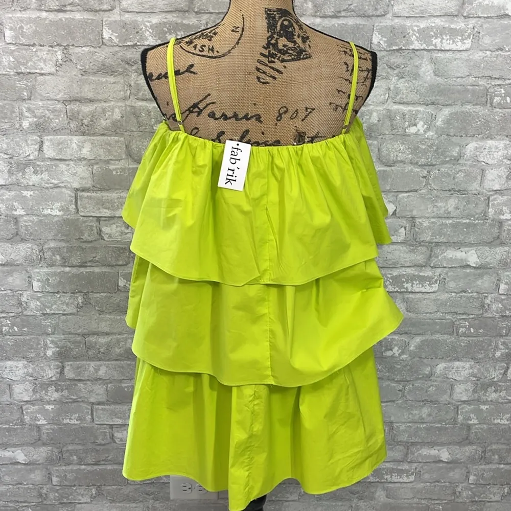 Fab’rik Lucy Tiered Mini Dress in Lime - Image 3