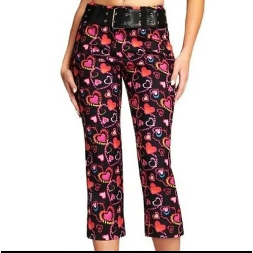 I.AM.GIA Womens Rylee Cropped Pants Black Pink Hearts Stretch‎ XS - Image 4