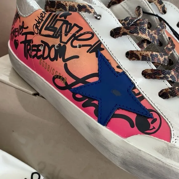 GOLDEN GOOSE Women's Graffiti Pink and Blue Sneakers 8 - Image 2