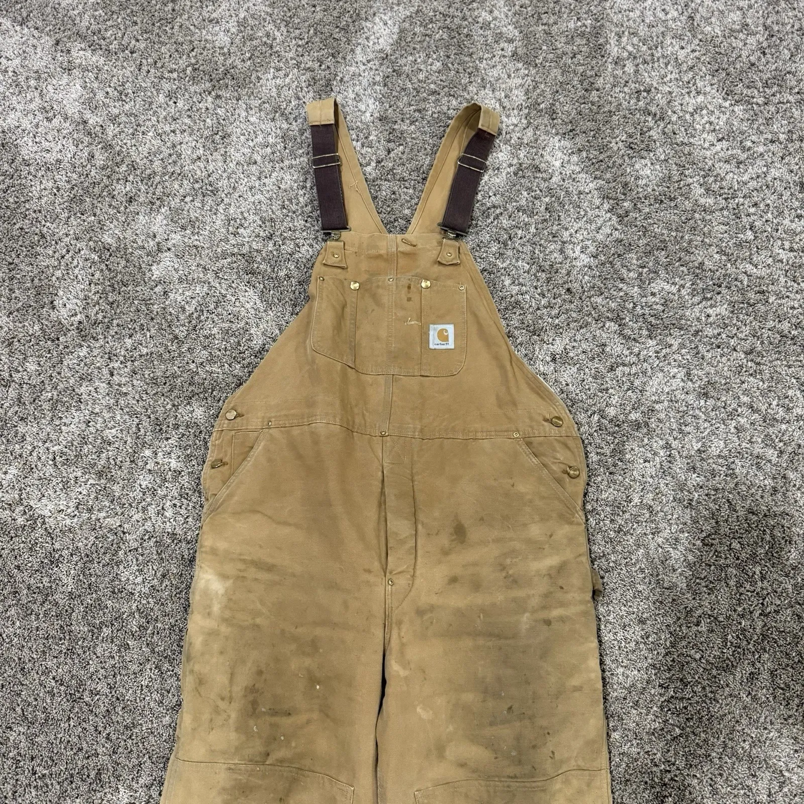 Vintage Carhartt Insulated Duck Double Knee Bib Overalls 42 X 32 Workwear - Image 2