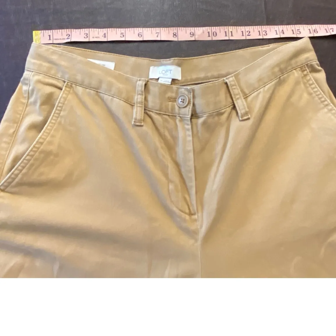 LOFT Outlet Wide Leg Chino Pants Women’s Size 10 Tan Cropped Stretch Casual - Image 4