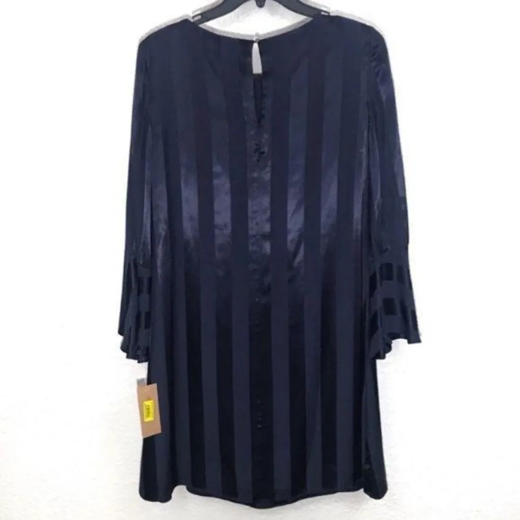 Cremieux Selina Tulip Sleeve Striped Satin Dress Size 28 Navy Blue Size XS New - Image 3