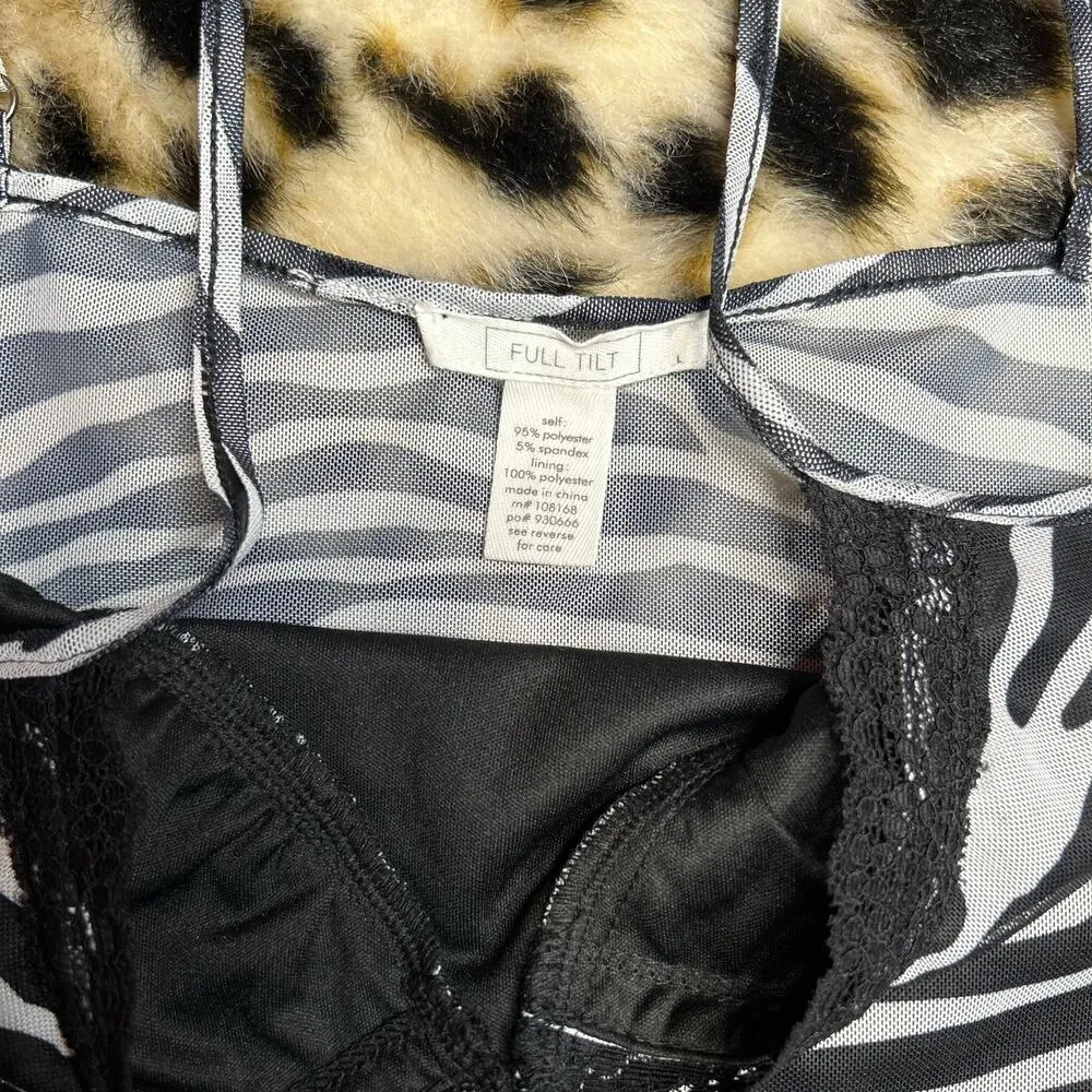 Full Tilt  Zebra Print Mesh Lace Trim Cami L - Image 6