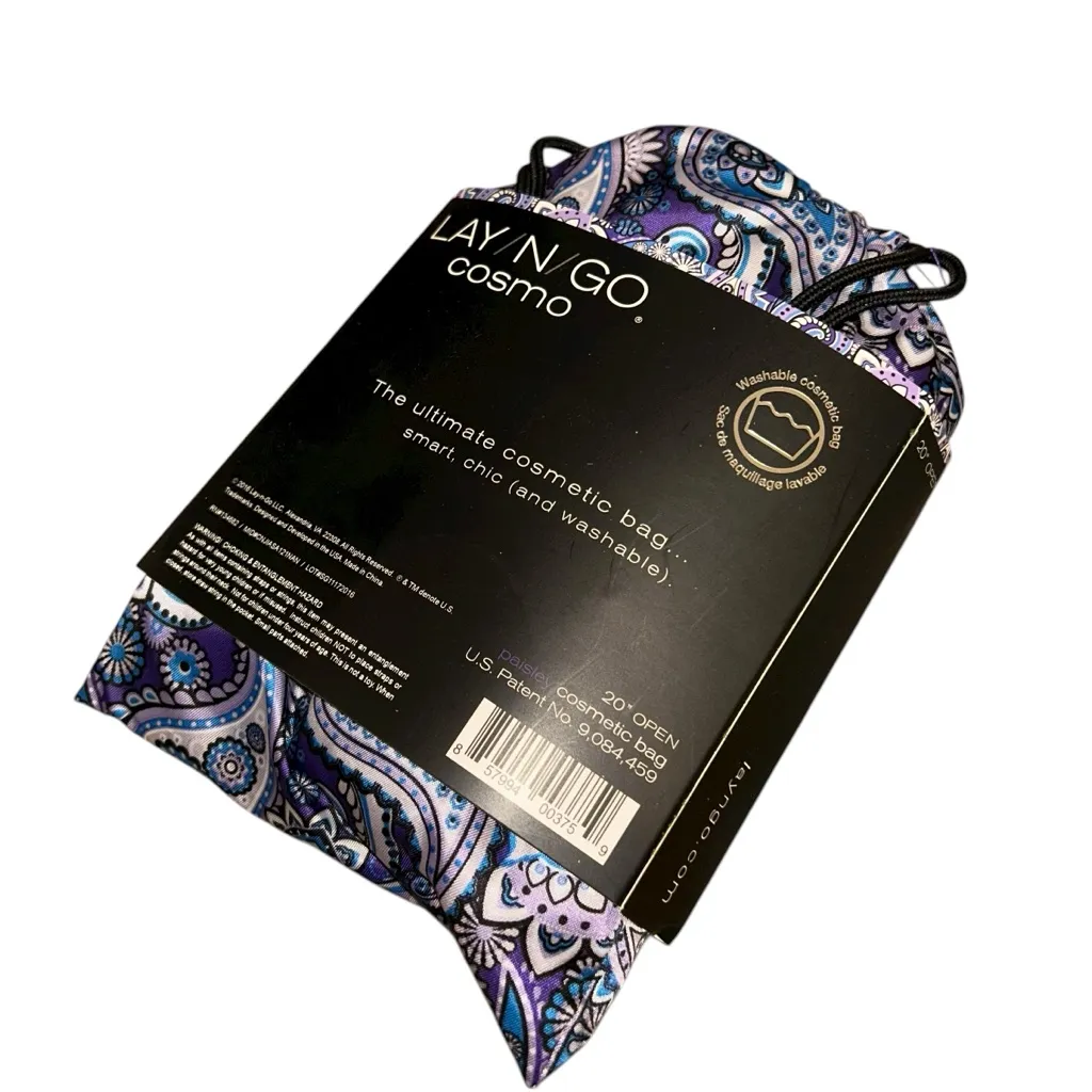 NEW Lay N Go Make Up Toiletry Cosmetics Bag Purple Blue Paisley Design Travel! - Image 3