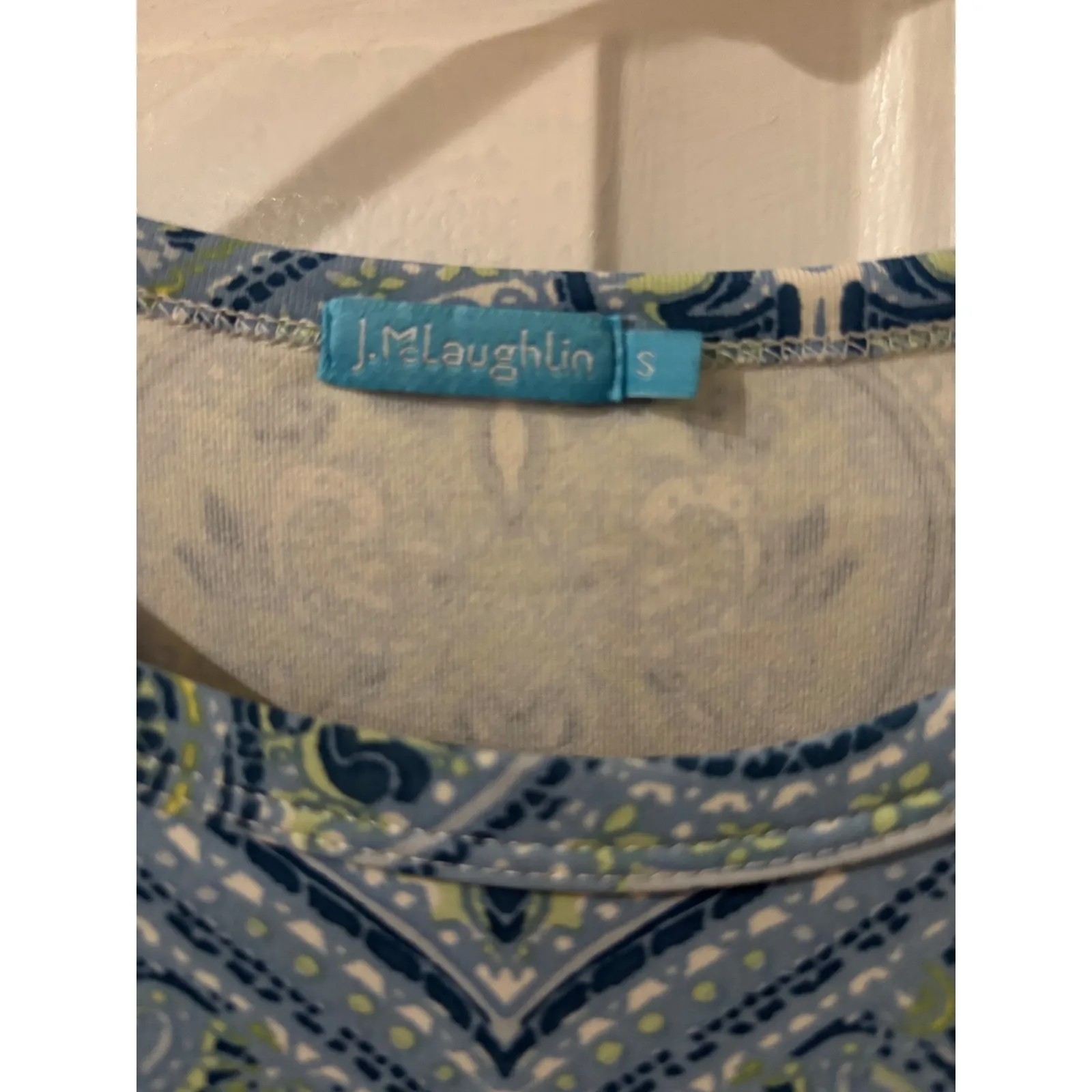 J. McLaughlin Blue Paisley Print‎ 3/4 Sleeve Top Womens Size Small - Image 2