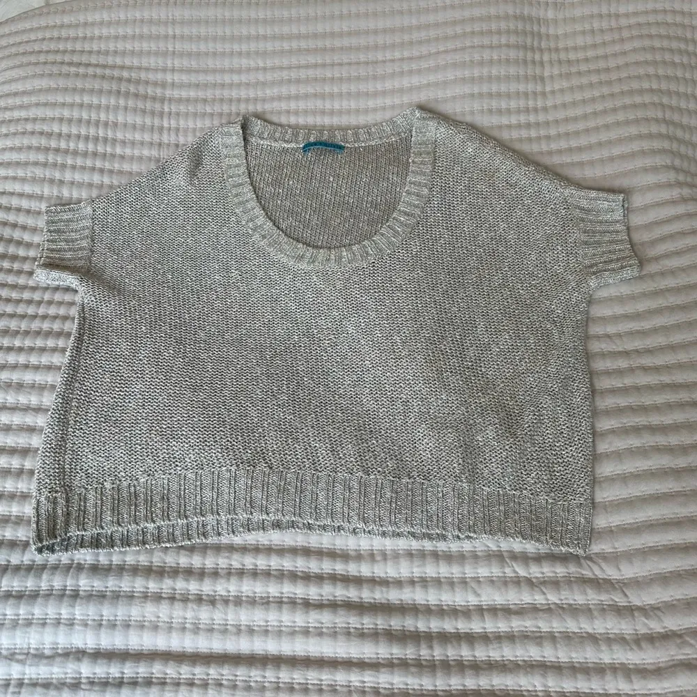 Alice &  Olivia linen blend oversized metallic beige short sleeve sweater M/L - Image 6