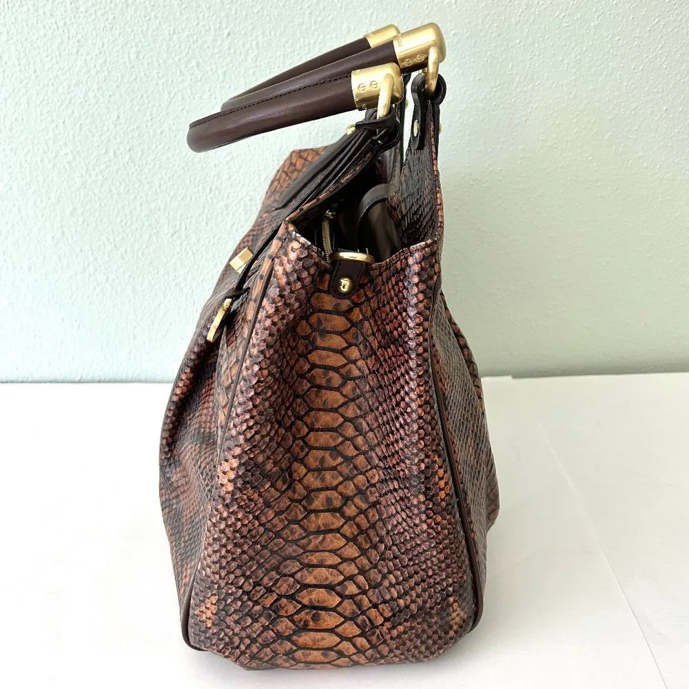 Brahmin Elisa Satchel in Embossed Snake Leather Tortoise Pecan Snake - Image 4