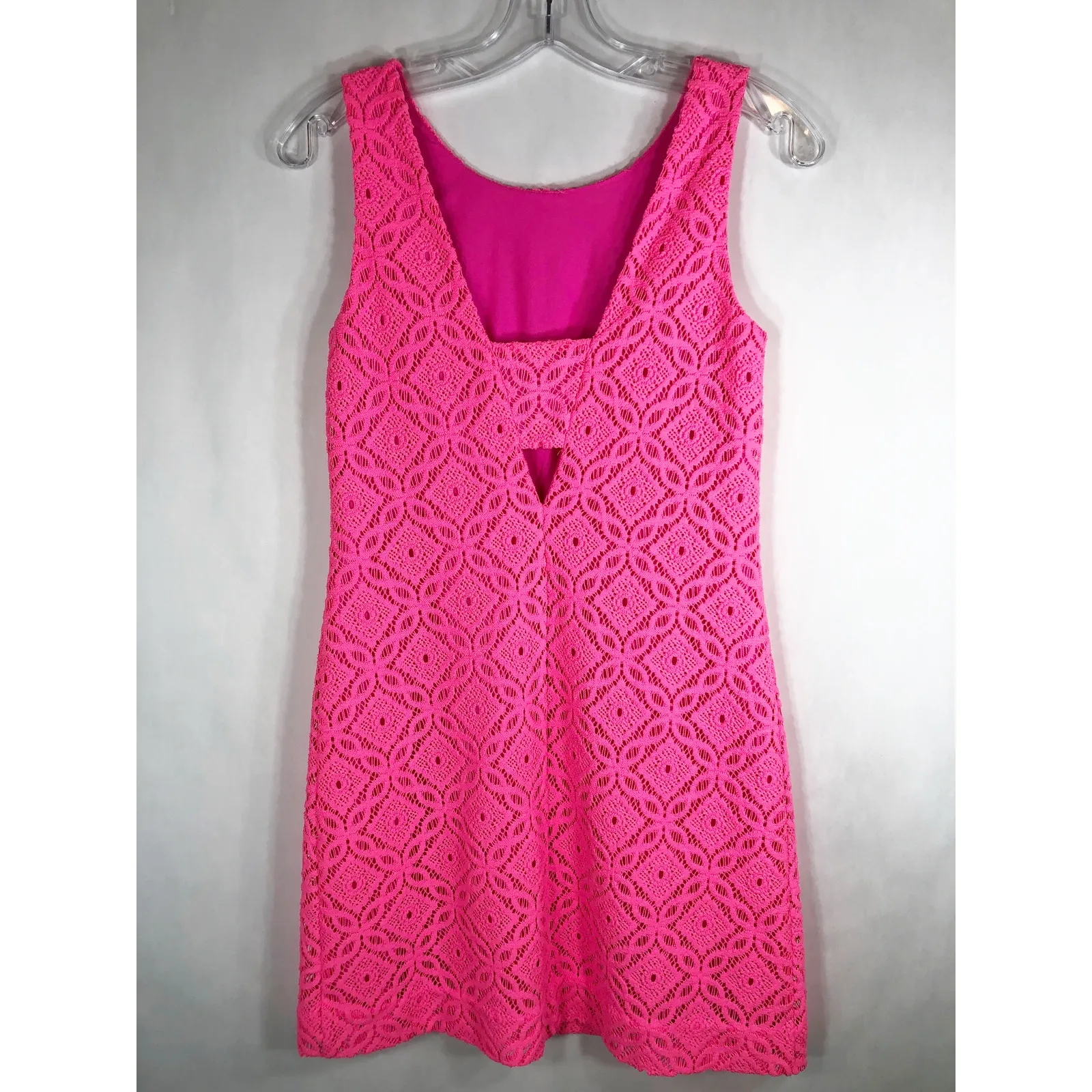 Lilly Pulitzer‎ XS Dress Shift Mini Lace Neon Pink Sleeveless Lined Keyhole 291 - Image 2