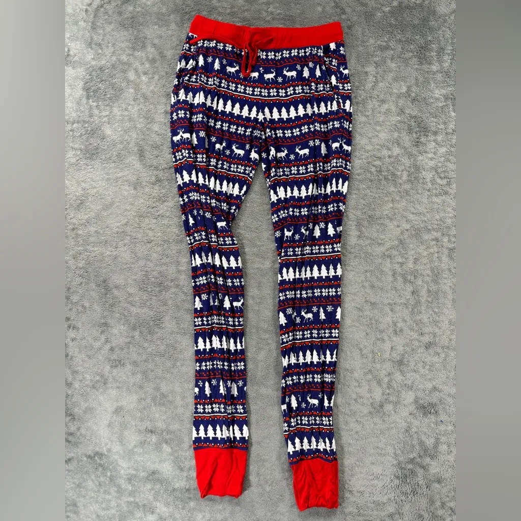 Little Bum Bums (Bums & Roses) Deer Santa Bamboo Pajama Set Holiday Christmas Blue Size XS - Image 4