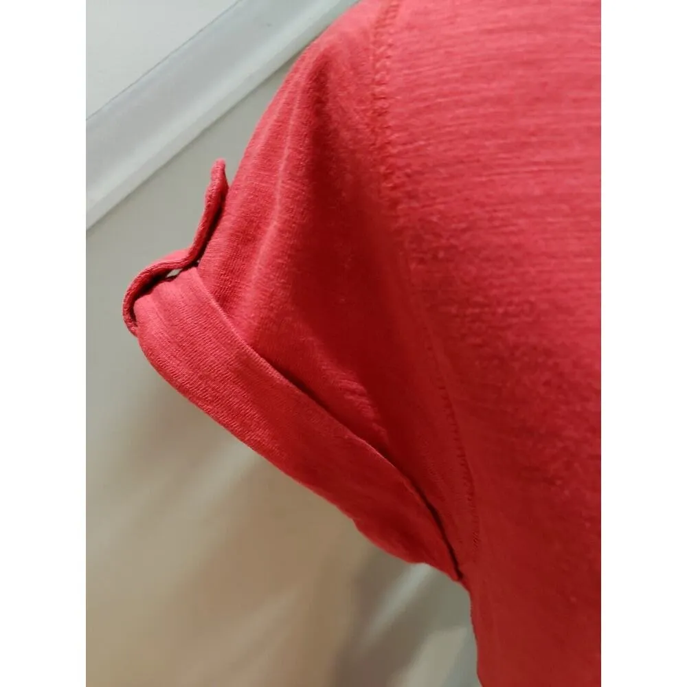 Banana Republic Women's Red Cotton Round Neck Short Sleeve Knee Length Dress M - Image 6