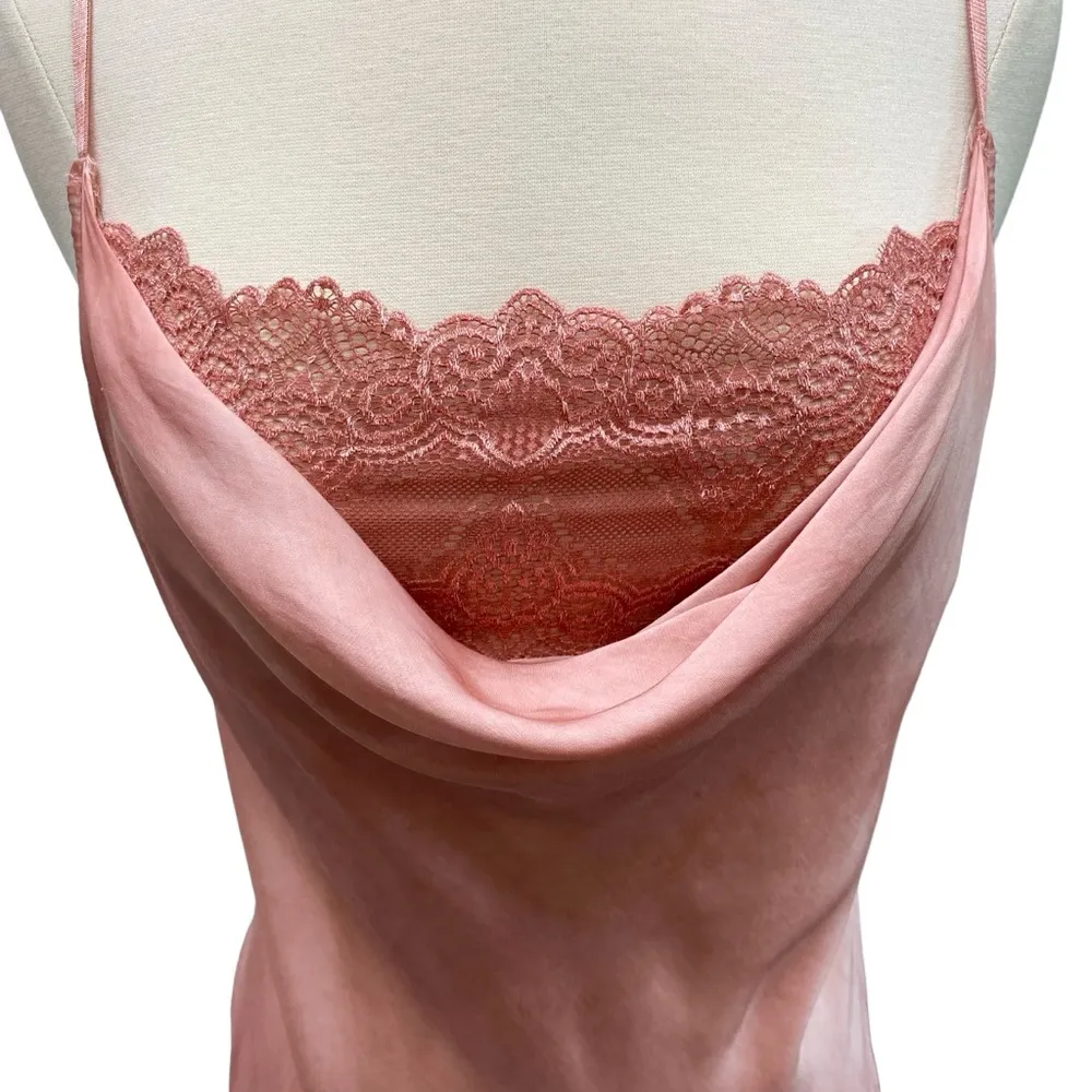Satin Cowl Neck Spaghetti Strap Blouse With Lace Underlay - Image 4