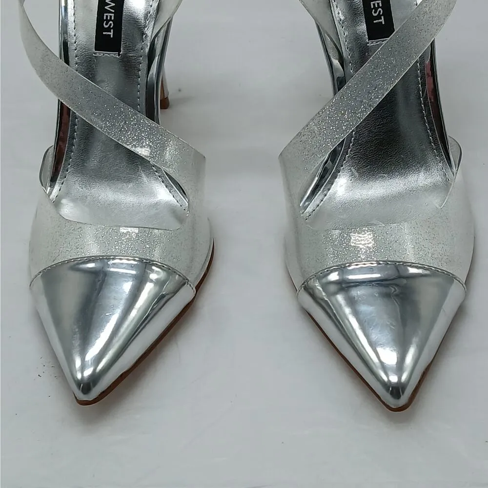 Nine West High Heel Shoes Womens 6M Silver Slingback Stiletto Pointed Toe Pumps - Image 3