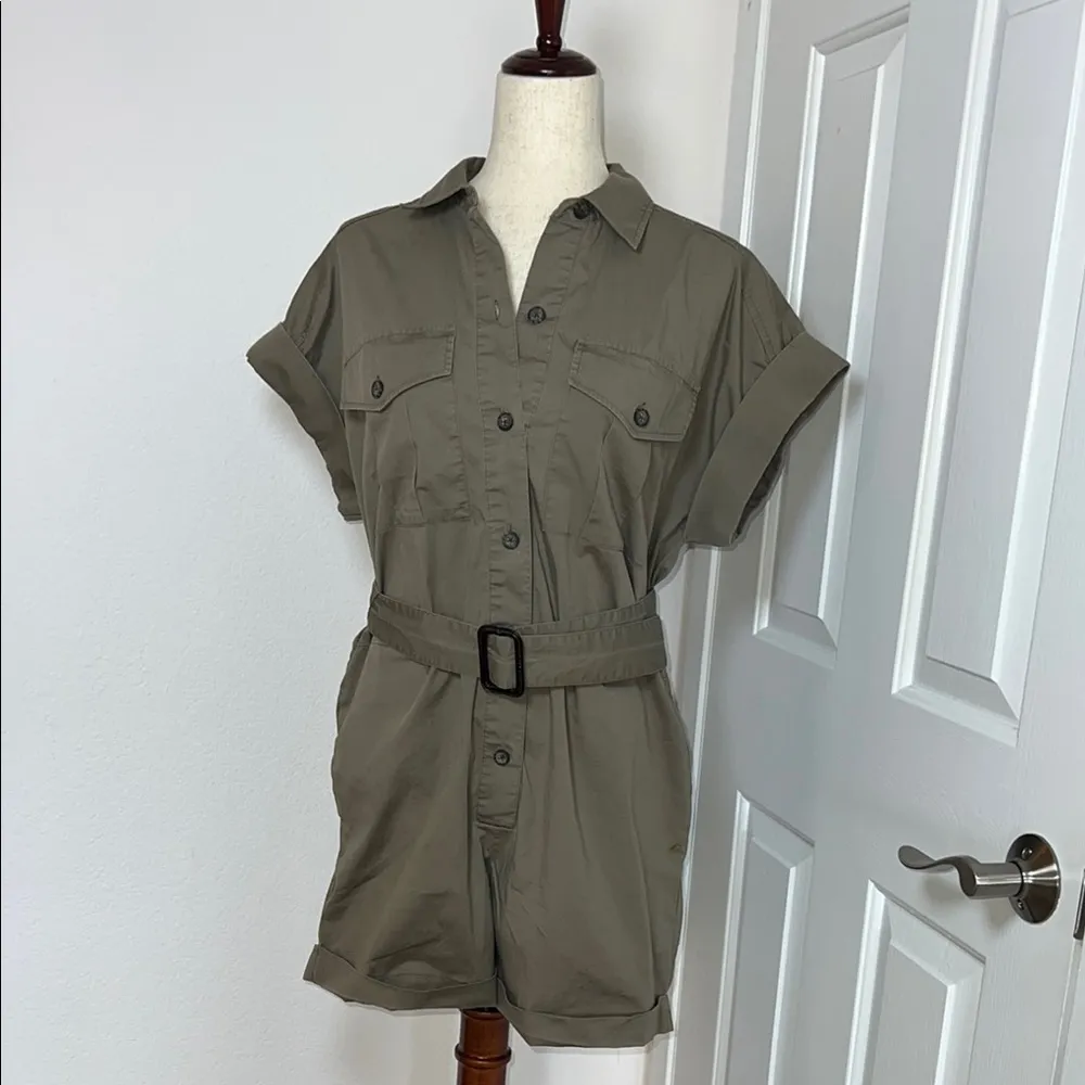 Banana Republic Chic Olive‎ Button-Up Romper with Belt - Image 8