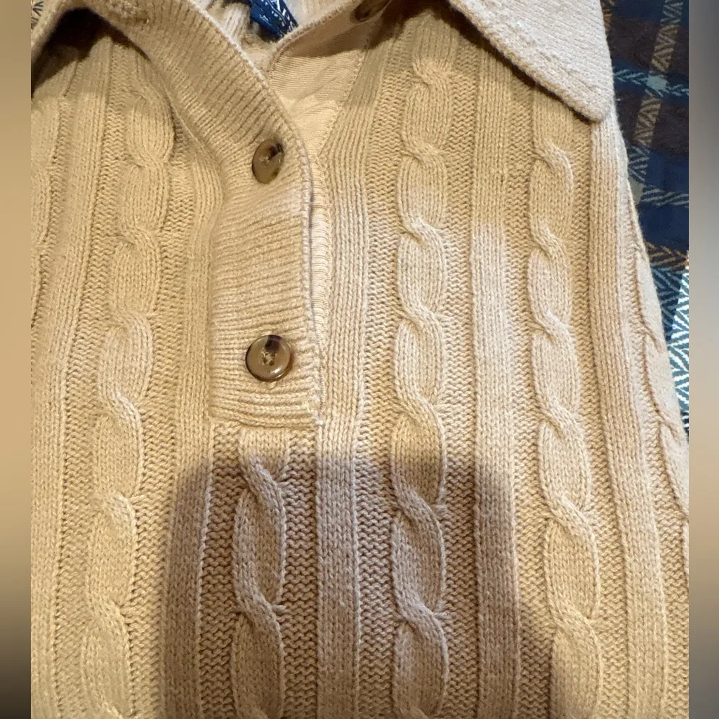 Chaps tan cable knit sweater with a collared, button-front design women’s M - Image 9