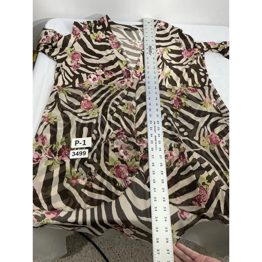 Womans Hope Emma Size 2x Brown Beige Pink Floral Long Sleeve Sheer Kimono Tan - Image 5