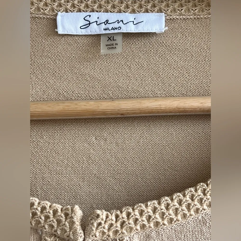 Sioni Milano lace embroidered floral sleeves cardigan sweater Tan Size XL - Image 6