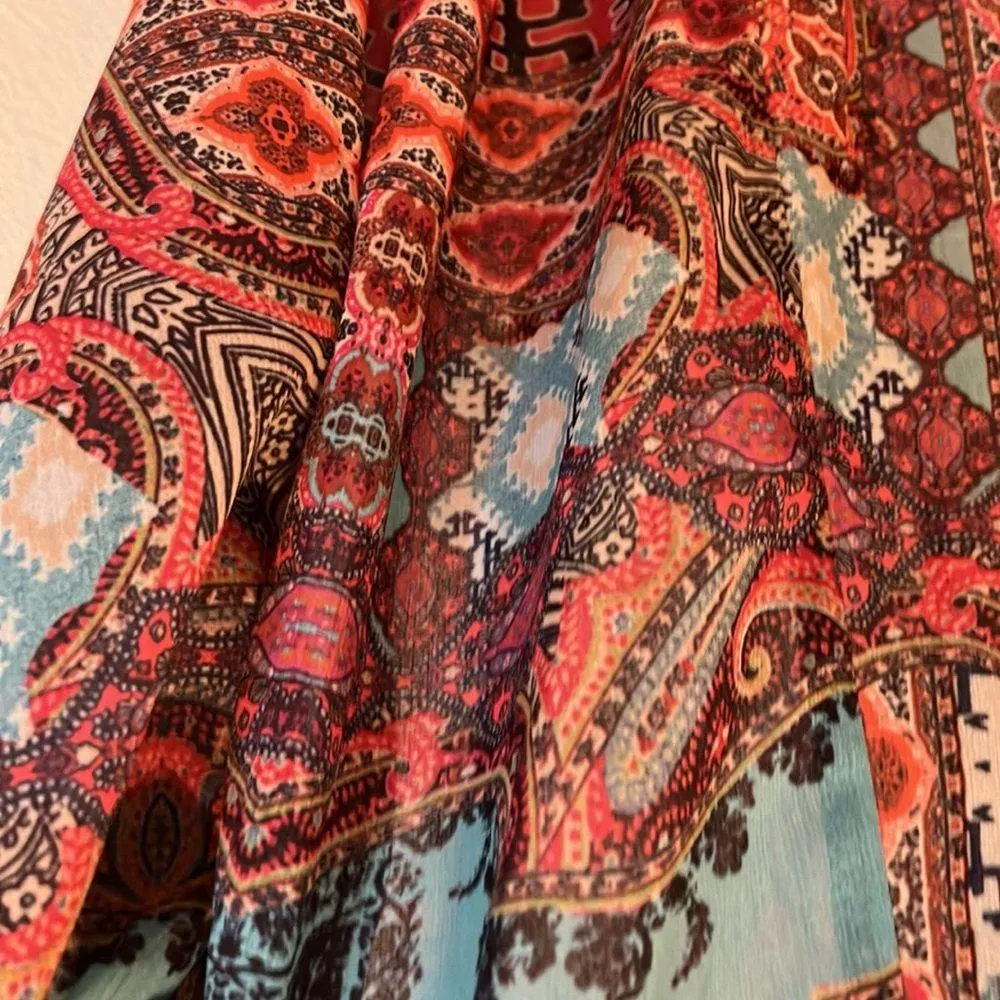 V Christina paisley sheer beaded,lace,tassels Boho tunic 22x 31 Size L - Image 6