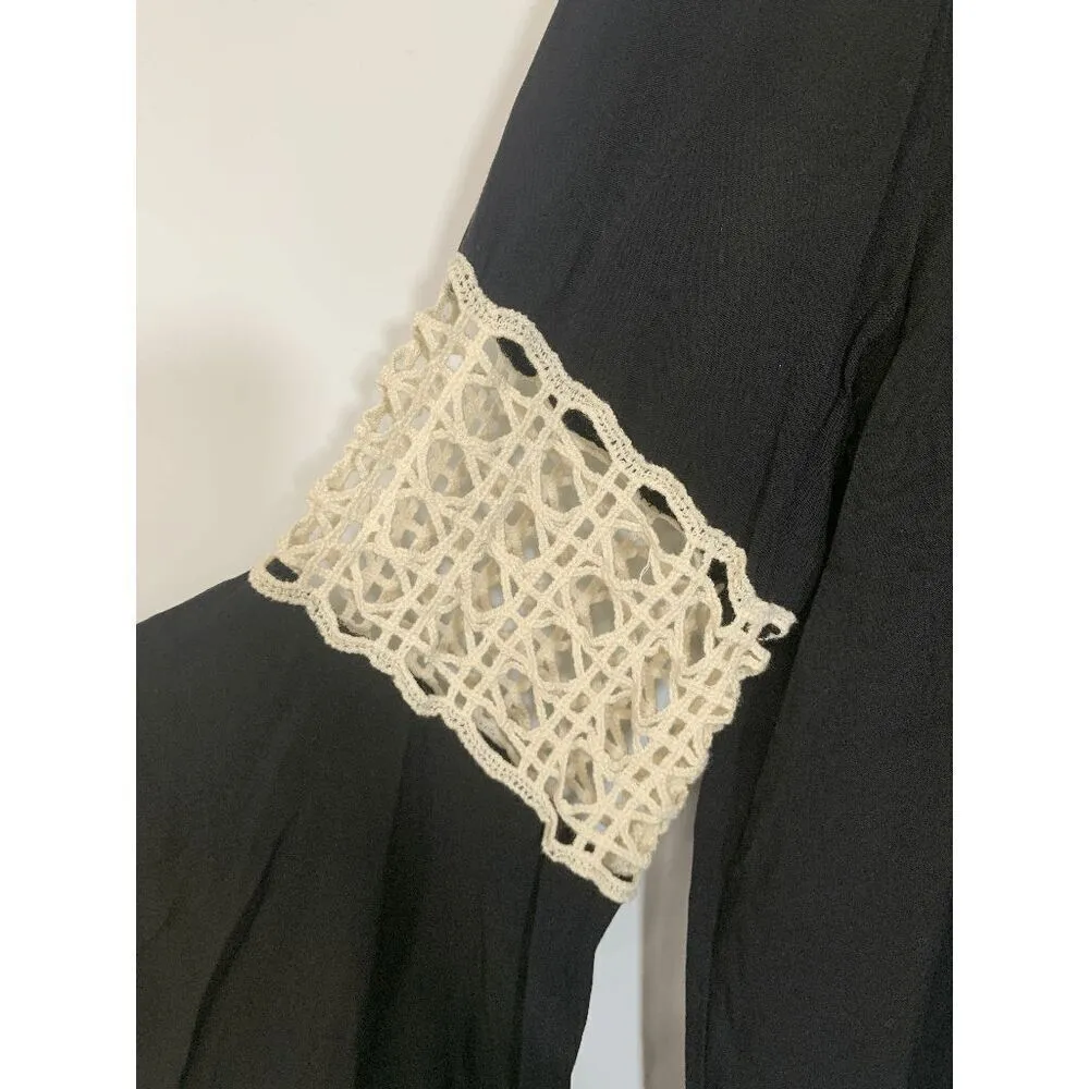 Elan Womens Blouse Bell Sleeves Perforated Black Small - Image 7