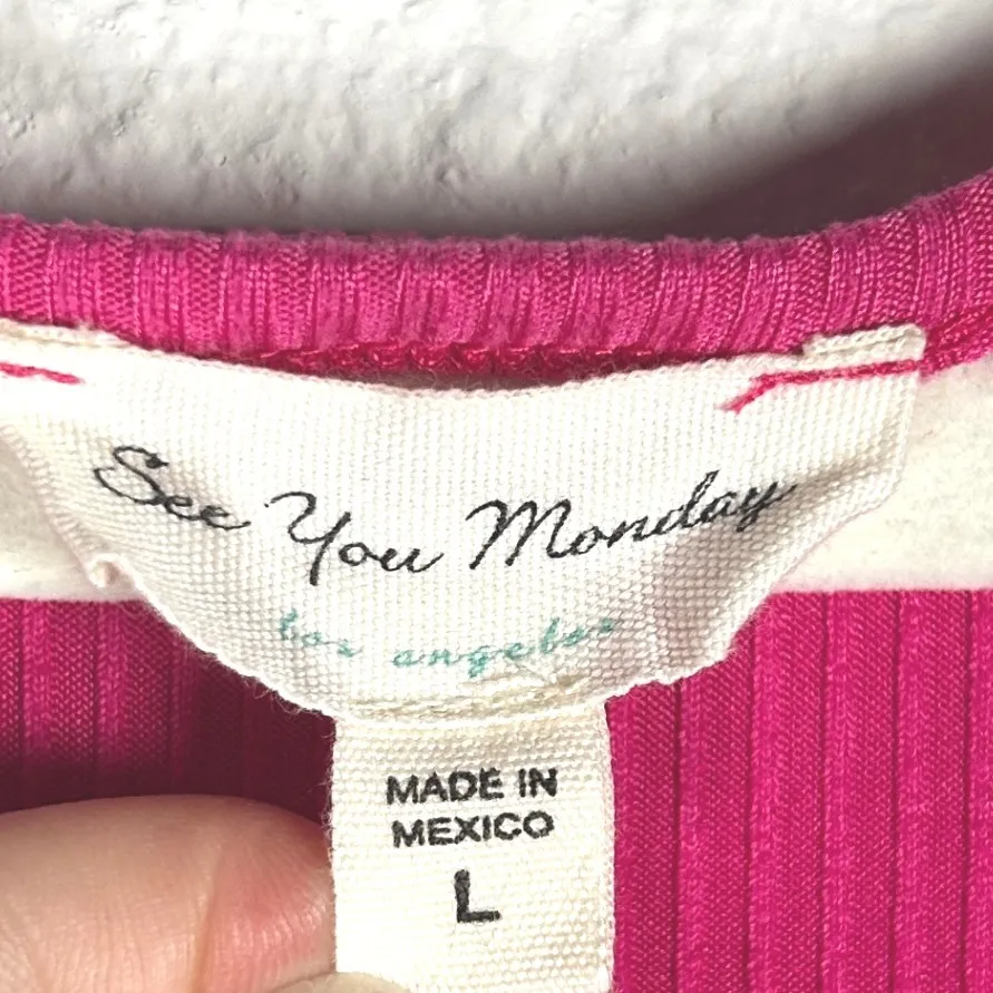 See You Monday Pink Ribbed Tiered Midi Dress Short Sleeve‎ Casual Cute Large - Image 8