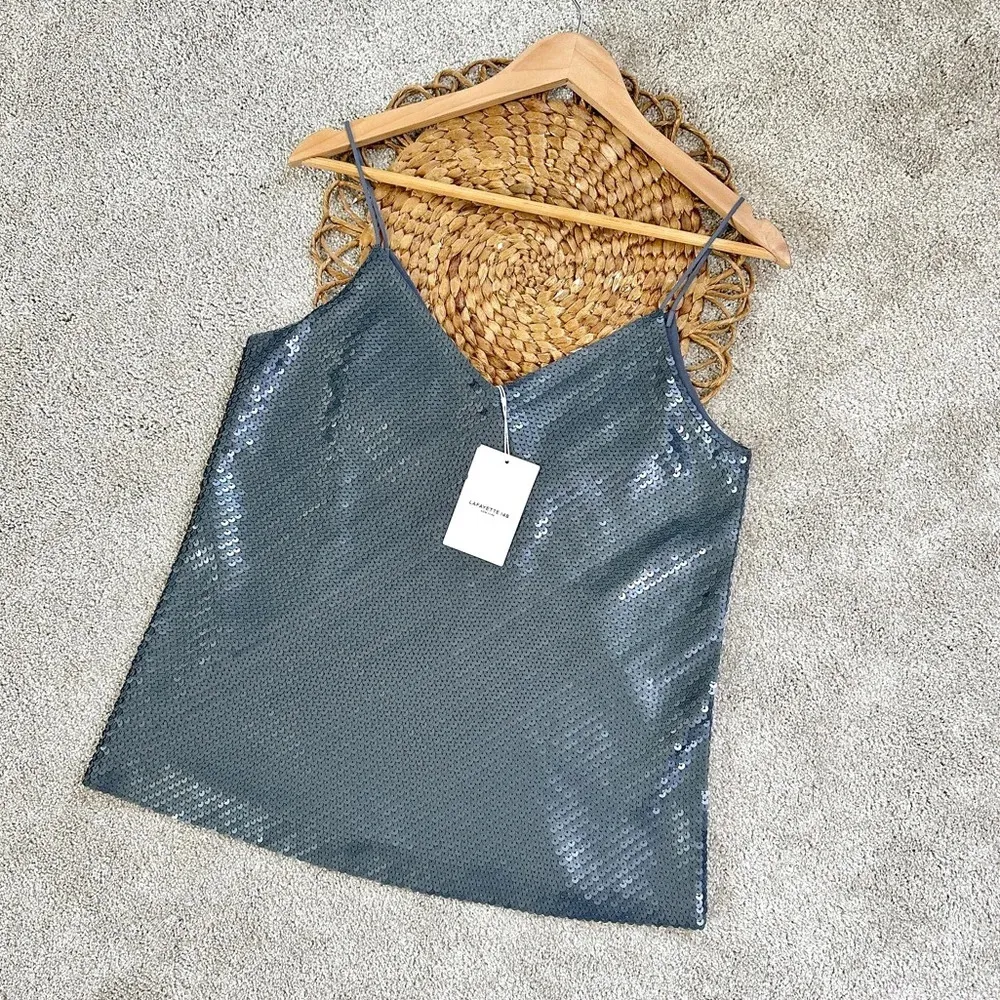 NWT Lafayette 148 New York Eva Sequin Camisole Tank Top in Smoked Slate Size S - Image 6