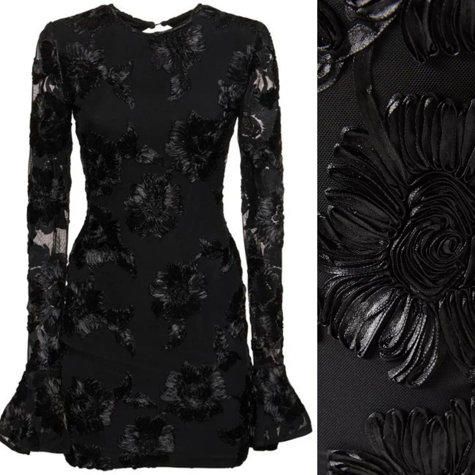 Rotate Birger Christensen Rosita Floral Cutout Mesh Mini Dress Black Size 4 - Image 4