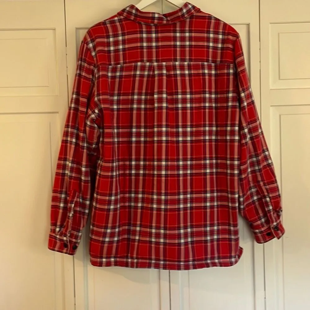 L.L. bean red flannel fleece trim button down size XL - Image 5