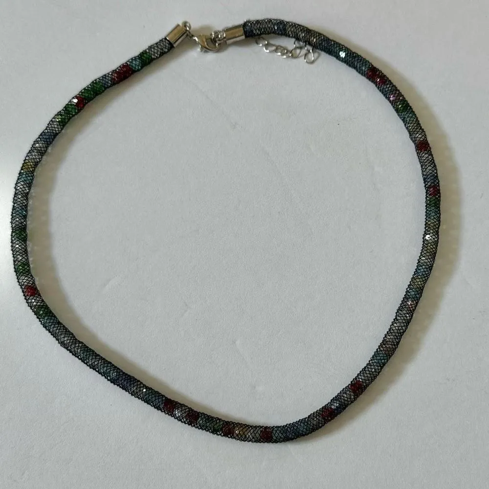 black mesh choker necklace with crystals inside - Image 2