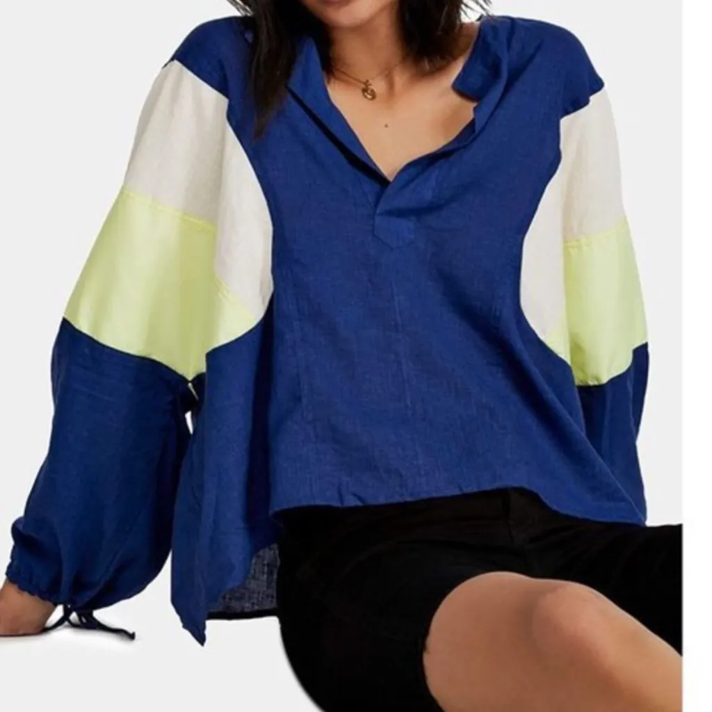 Free People We the Free Beating Hearts Drawstring Top in Blue Alpine sz sm NWT - Image 2