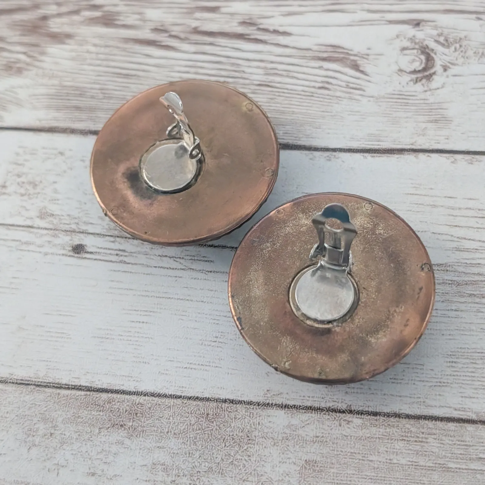 Vintage Clip On Earrings 1 & 5/8" Statement Burgundy & Dark Bronze Tone - Image 6